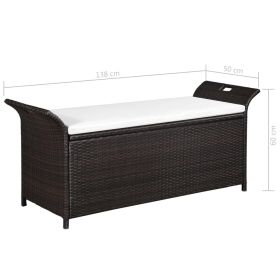 vidaXL Storage Bench with Cushion 54.3" Poly Rattan Brown