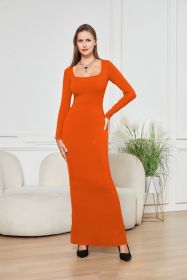 Two-in-one With Lining Double-layer Belly Contracting Hip Lifting Long Sleeve Narrow Dress (Option: Orange-S)