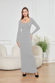 Two-in-one With Lining Double-layer Belly Contracting Hip Lifting Long Sleeve Narrow Dress (Option: Gray-S)