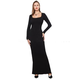 Two-in-one With Lining Double-layer Belly Contracting Hip Lifting Long Sleeve Narrow Dress (Option: Black-L)