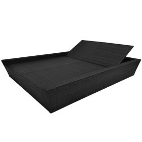 vidaXL Patio Lounge Bed with Cushion Poly Rattan Black (Option: as picture)