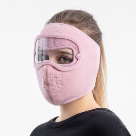 Windproof Face Warm Mask; Winter Ski Breathable Masks Fleece Face Shield Caps With HD Goggles Anti-fog Cycling Balaclava (Color: pink)