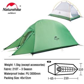 Naturehike Cloud Up 3 Upgraded Tent Ultralight Camping Tent Waterproof Outdoor Hiking Travel Tent Backpacking Cycling Tent (Color: 1 Person Green)