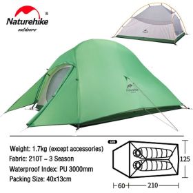 Naturehike Upgraded Cloud Up 2 Ultralight Tent Free Standing 20D Fabric Camping Tents For 2 Person With free Mat NH17T001-T (Color: 210T - Green)